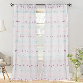 pom pom sheer Curtains for Girls