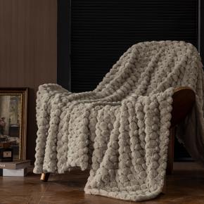 Ultra Soft Faux Rabbit Fur Fleece Throw Blanket Cozy Flannel Jacquard Embroidered Luxury Home Blanket Luxury Throw Blanket