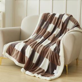 Morden and Simple Large Checkered Double-layer Taflon Fleece Turned Edges Blankets Super king Queen Size Office Soft Nap Blanket