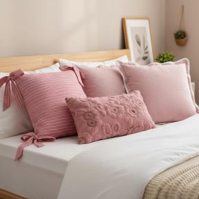 Ins Pink Pillow Woven Decorative Cushion Plant for Living Room Sofa Bedside Waist Cute Waist Pillow Case