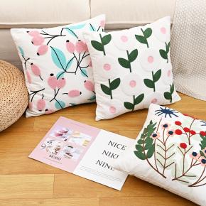 Pastoral Style Floral Embroidery Throw Pillow Cover Accept Custom Pattern Logo Embroidered Cushion Cover for Sofa Living Room