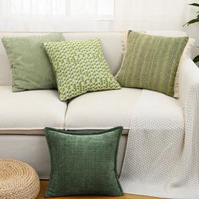 Green Chenille Throw Cushion Cover Contemporary Simple Style Soft Knitted Flanged Edge with Zip Closure Machine Washable