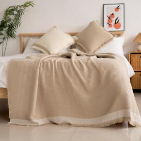 High Quality Sofa Home Decor Solid Color Woven Wabi-Sabi Style Acrylic Weaving Knit Throw Blanket With Tassels