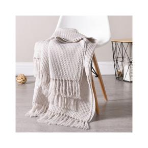 New Design Lightweight Modern Sofa Chair Custom Woven Acrylic Solid Tassel Waffle Throw Blanket for Home Decor