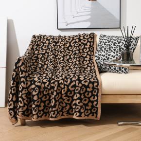 Winter Modern Flannel Half-Velvet Knitted Leopard Print Woven Velvet Anti Dust Mite Customizable Polyester Full Size Bed Blanket