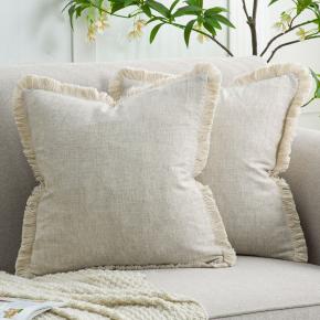 50x50cm Decorative Cotton Linen Fringe Lumbar Throw Pillow Covers Boho Farmhouse Cushion Cover with Tassels/