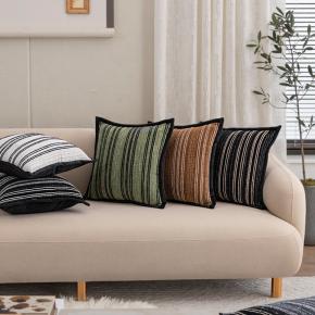 Jacquard Chenille Classic Stripe Design Pillow Cover Vibrant Color Piped Edge Invisible Zipper for Home Decor Cushion Cover