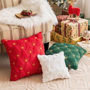 Christmas Star Plush Christmas Tree Embroidered Pillow Case Square Shape for Living Room Holiday Party Decoration Sofa Companion
