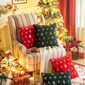 Personalized Christmas Gift Cushion Cover Decorative Embroidered Christmas Tree Pillow case Snowflake Plush Throw Pillow
