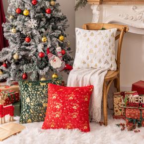 Hypoallergenic Gold Stamping Print Christmas Tree Short Plush Cushion Covers Christmas Pillow Cover Throw Pillow for Living Room
