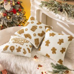 Textured Boucle Cozy New Winter Decorative Embroidery Christmas  Cushion Cover